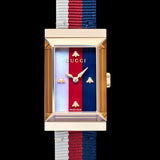 Gucci G-Frame Mother of Pearl Dial White Blue Red Nylon Strap Watch For Women - YA147405