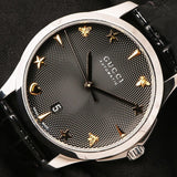 Gucci G Timeless Automatic Black Dial Black Leather Strap Watch For Women - YA126469