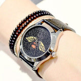 Gucci G Timeless Bee Black Dial Black Leather Strap Watch For Women - YA1264067