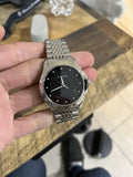 Gucci G Timeless Diamonds Black Dial Silver Steel Strap Watch For Men - YA126405