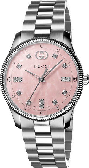 Gucci G Timeless Diamonds Mother of Pearl Pink Dial Silver Steel Strap Watch for Women - YA1265062