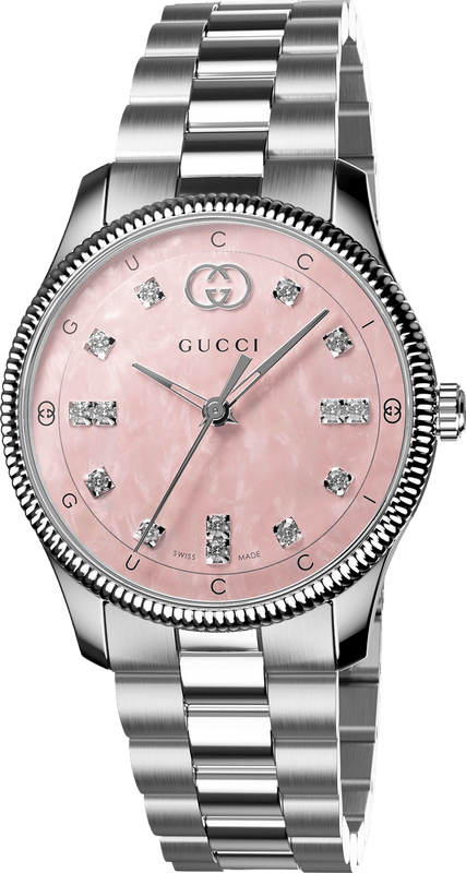 Gucci G Timeless Diamonds Mother of Pearl Pink Dial Silver Steel Strap Watch for Women - YA1265062