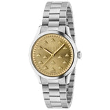 Gucci G Timeless Quartz Gold Dial Silver Steel Strap Watch for Women - YA1265035