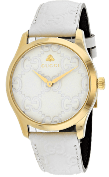 Gucci G Timeless Quartz White Dial White Leather Strap Watch For Women - YA1264033A