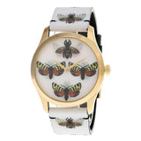 Gucci G Timeless Quartz White Dial White Leather Strap Watch For Women - YA1264109