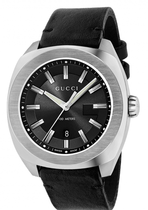 Gucci GG2570 Black Dial Black Leather Strap Watch For Men - YA142206