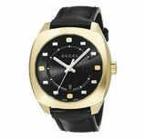 Gucci GG2570 Black Dial Black Leather Strap Watch For Men - YA142310