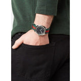 Gucci GG2570 Quartz Black Dial Green & Red Nylon Strap Watch For Men - YA142305
