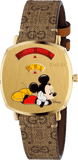 Gucci Grip Disney Mickey Mouse Gold Dial Brown Leather Strap Watch For Women - YA157420