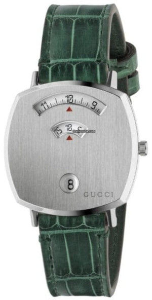 Gucci Grip Quartz Silver Dial Green Leather Strap Watch For Women - YA157404