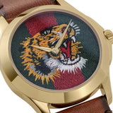 Gucci Le Marche Des Merveilles Red & Green Dial Brown Leather Strap Unisex Watch - YA126497