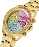 Guess Confetti Chronograph Rainbow Dial Gold Steel Strap Watch For Women  - GW0483L4