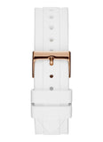 Guess Confetti Crystal Rose Gold Dial White Silicone Strap Watch For Women - W1098L5
