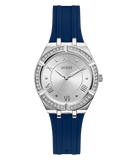 Guess Cosmo Diamonds Silver Dial Blue Rubber Strap Watch for Women - GW0034L5