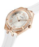 Guess Cosmo Diamonds Silver Dial White Rubber Strap Watch for Women - GW0034L2