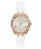 Guess Cosmo Diamonds Silver Dial White Rubber Strap Watch for Women - GW0034L2