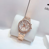 Guess Moonlight Multi Function Diamonds White Dial Rose Gold Steel Strap Watch for Women - GW0320L3