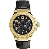 Guess Rigor Analog Black Dial Black Leather Strap Watch For Men - W0040G4