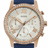 Guess Solar White Rose Gold Dial Blue Rubber Strap Watch For Women - W1135L3