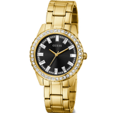 Guess Sparkler Diamonds Black Dial Gold Steel Strap Watch for Women - GW0111L2