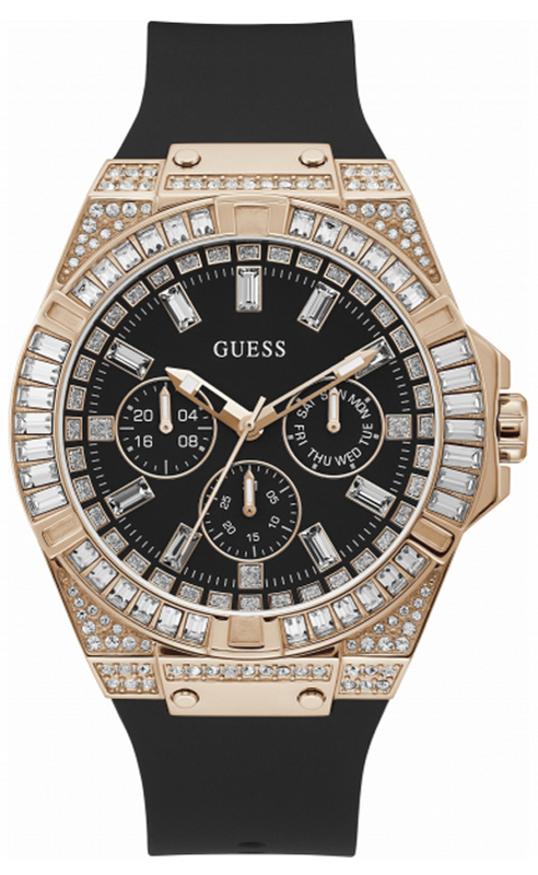 Guess Zeus Multifunction Crystals Black Dial Black Silicone Strap Watch For Men - GW0208G4