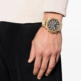 Guess Edge Chronograph Black Dial Gold Steel Strap Watch For Men - GW0539G2