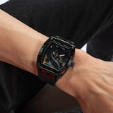 Guess Men's Black Dial Square Watch with Rubber Strap