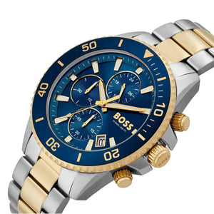 Hugo Boss Admiral Chronograph Blue Dial Two Tone Steel Strap Watch for Men - 1514257