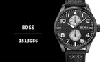 Hugo Boss Aeroliner Chronograph Black Dial Black Leather Strap Watch For Men - 1513086