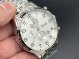 Hugo Boss Aeroliner Chronograph Quartz White Dial Silver Steel Strap Watch For Men - HB1512445
