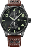 Hugo Boss Aeroliner Maxx Black Dial Brown Leather Strap Watch For Men - 1513079