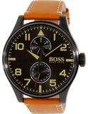 Hugo Boss Aeroliner Maxx Chronograph Black Dial Brown Leather Strap Watch For Men - HB1513082