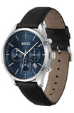 Hugo Boss Avery Chronograph Blue Dial Black Leather Strap Watch for Men - 1514156