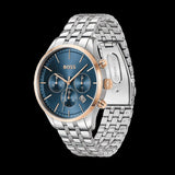 Hugo Boss Avery Chronograph Blue Dial Silver Steel Strap Watch for Men - 1514158
