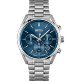 Hugo Boss Champion Blue Dial Silver Steel Strap Watch for Men - 1513818