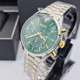 Hugo Boss Champion Green Dial Silver Steel Strap Watch for Men - 1513878