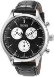 Hugo Boss Companion Black Dial Black Leather Strap Watch for Men - 1513543
