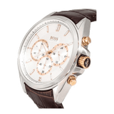 Hugo Boss Driver Chronograph Silver Dial Brown Leather Strap Watch For Men - 1512881