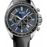 Hugo Boss Driver Sport Chronograph Blue Dial Black Leather Strap Watch for Men - 1513077