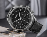 Hugo Boss Gregor Chronograph Black Dial Black Leather Strap Watch for Men - 1514049