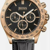 Hugo Boss Ikon Black Dial Black Leather Strap Watch for Men - 1513179