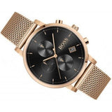 Hugo Boss Integrity Black Dial Gold Mesh Bracelet Watch for Men - 1513808