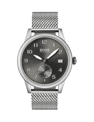 Hugo Boss Legacy Grey Dial Silver Mesh Bracelet Watch for Men - 1513673