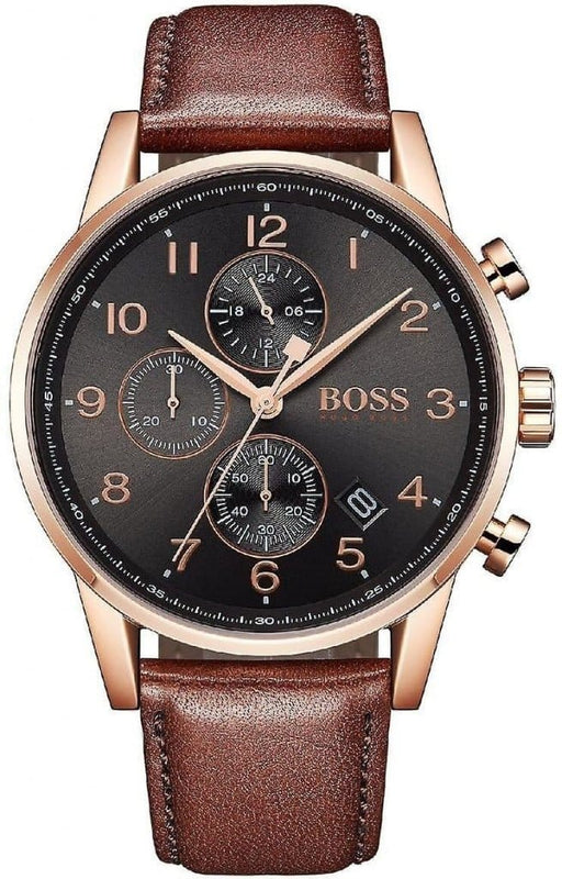 Hugo Boss Navigator Grey Dial Brown Leather Strap Watch for Men - 1513496