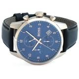 Hugo Boss Skymaster Chronograph Blue Dial Black Leather Strap Watch for Men - 1513783