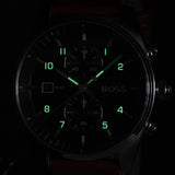 Hugo Boss Skytraveller Chronograph Black Dial Blue Leather Strap Watch for Men - 1514161