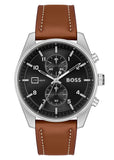 Hugo Boss Skytraveller Chronograph Black Dial Blue Leather Strap Watch for Men - 1514161
