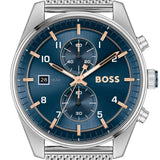 Hugo Boss Skytraveller Chronograph Blue Dial Silver Mesh Strap Watch for Men - 1514149