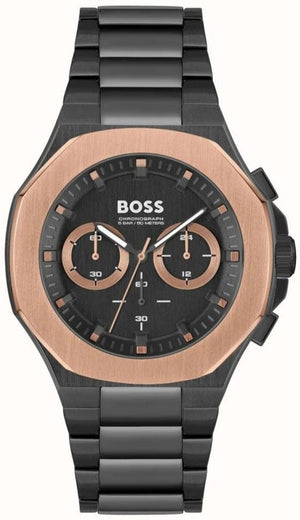 Hugo Boss Taper Chronograph Black Dial Black Steel Strap Watch for Men - 1514090