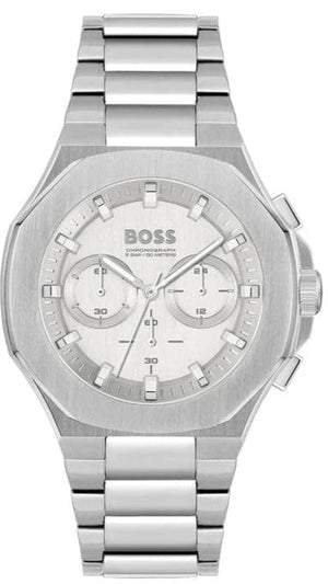 Hugo Boss Taper Chronograph White Dial Silver Steel Strap Watch for Men - 1514087